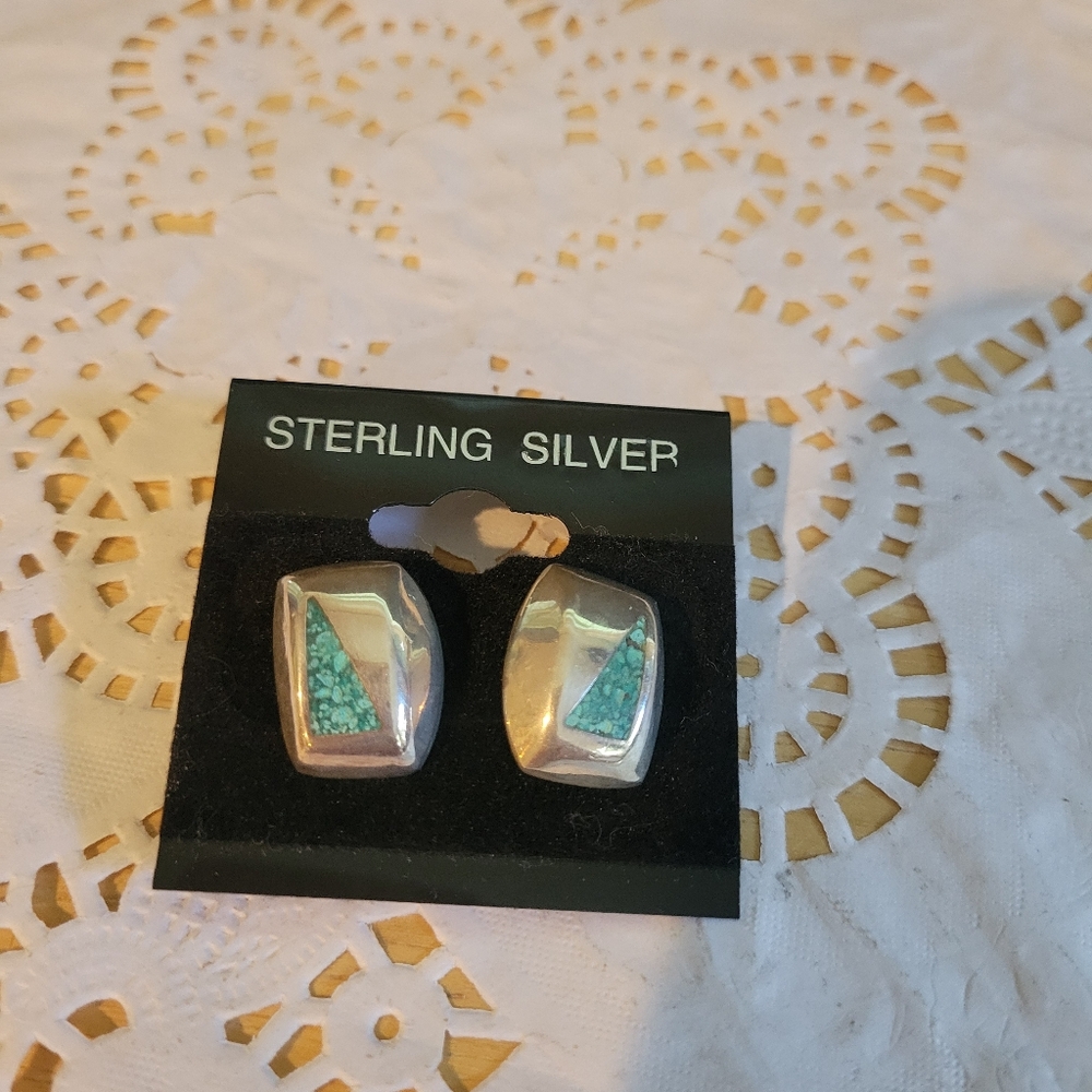 Sterling Silver Green Malichite Earrings Pierced